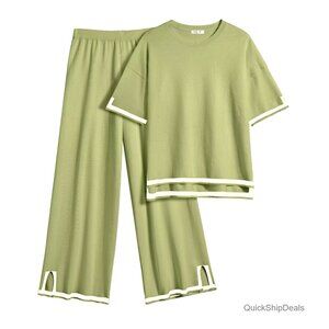 Short Sleeve Sweater Top Wide Leg Pants Lounge Set 2 Piece